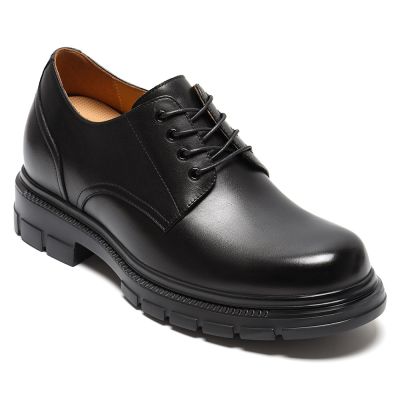 CMR CHAMARIPA Zapatos con alzas para hombre | Zapatos Derby casuales chunky de cuero negro 8 cm