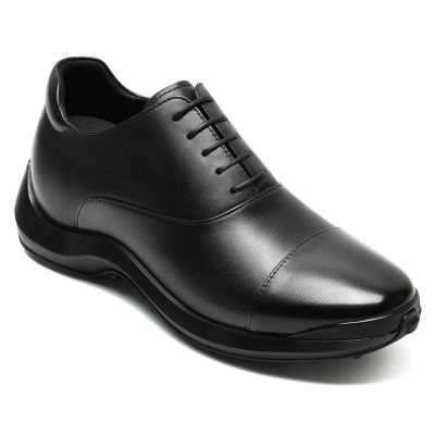 CMR CHAMARIPA Zapatos con alzas para hombre | Oxford de cuero negro con suela antideslizante 7 CM