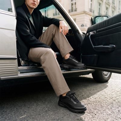 CMR CHAMARIPA Zapatos con alzas para hombre | Trainers de cuero negro resistentes para exteriores 9 cm