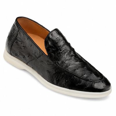 CMR CHAMARIPA Zapatos que Hacen Más Alto al Hombre | Mocasines Slip-On de Cuero de Avestruz Negro 5 CM