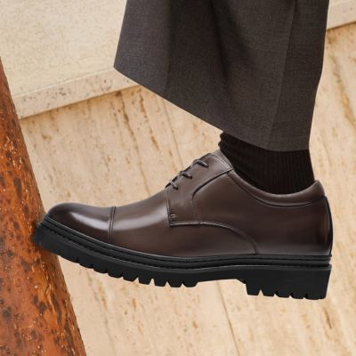 CMR CHAMARIPA Zapatos con alzas para hombre | Zapatos Derby de cuero marrón +7 cm