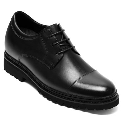 CMR CHAMARIPA Zapatos con alzas para hombre | Derby clásicos de cuero negro 7 cm