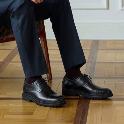 CMR CHAMARIPA Zapatos con alzas para hombre | Derby clásicos de cuero negro 7 cm