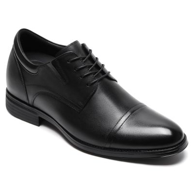 CMR CHAMARIPA Zapatos de Vestir Con Alzas 8CM Para Hombre | Zapatos Derby formales de piel negra con puntera