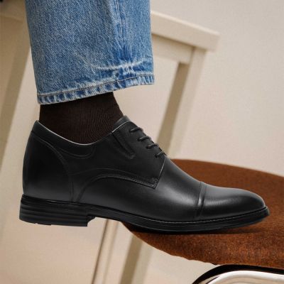CMR CHAMARIPA Zapatos de Vestir Con Alzas 8CM Para Hombre | Zapatos Derby formales de piel negra con puntera