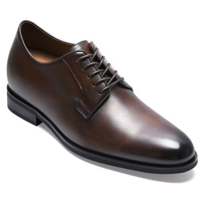 CMR CHAMARIPA Elevator Shoes Men's | Dark Brown Leather Derby Shoes 7 CM