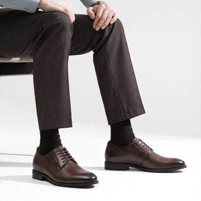 CMR CHAMARIPA Elevator Shoes Men's | Dark Brown Leather Derby Shoes 7 CM