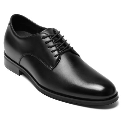 CMR CHAMARIPA Zapatos con alzas para hombre | Derby de punta lisa en cuero negro 7 cm