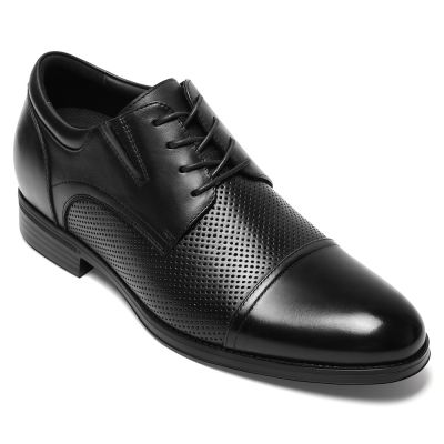 CMR CHAMARIPA Zapatos con alzas para hombre | Derby de punta reforzada en cuero negro 7 cm