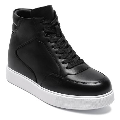 CMR CHAMARIPA Zapatillas con alzas para hombre | Sneakers de caña alta en cuero negro 11 cm