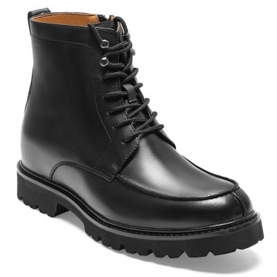 CMR CHAMARIPA Height Boosting Shoes for Men | Black Leather Lace-Up Work Boots 8 CM
