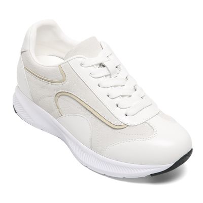 CMR CHAMARIPA Zapatos con alza para mujer | Zapatos casuales ligeros de ante beige con tacón de 6 cm