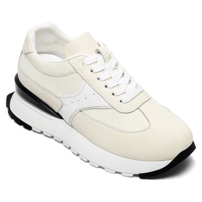 CMR CHAMARIPA Zapatos con alzas para mujer | Zapatos casuales de piel color hueso, 8 cm