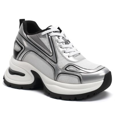 Aumentar Altura Zapatos Mujer 10cm – Zapatillas Chunky Plateadas
