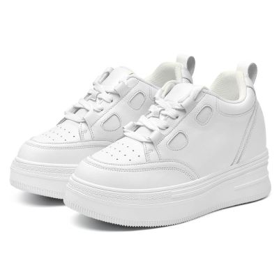 Zapatos Con Alzas Mujer - Zapatos De Plataforma De Cuero Blancos 10 CM