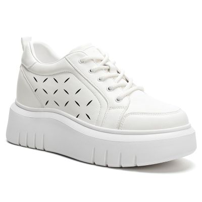 Zapatos Con Alzas Mujer 8cm – Zapatillas Plataforma Cuero Blanco