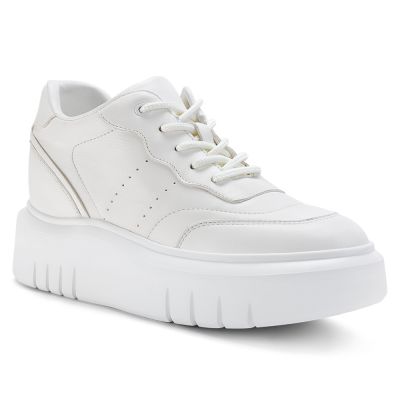 Zapatillas de plataforma para mujer CMR CHAMARIPA | Zapatos casuales de cuero blanco para uso diario, 8 cm / 3,15 pulgadas