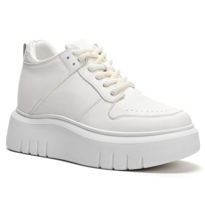 Zapatos Con Alza para Mujer – 8 cm Zapatillas de Cuero Casual Blancas