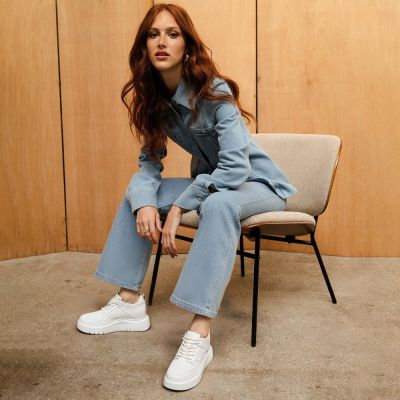 Zapatos Con Alza para Mujer – 8 cm Zapatillas de Cuero Casual Blancas