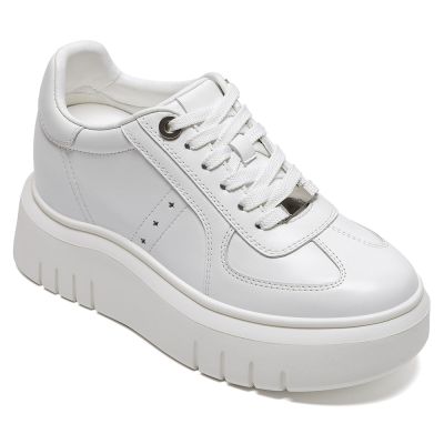 CMR CHAMARIPA Zapatos con alzas para mujer | Sneakers casuales de cuero blanco 8 cm