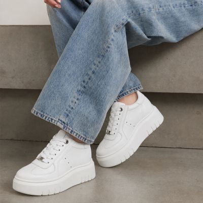 CMR CHAMARIPA Zapatos con alzas para mujer | Sneakers casuales de cuero blanco 8 cm
