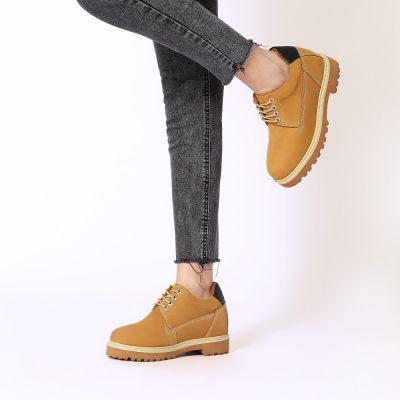 Zapatos Aumentar Altura Mujer 8cm – Nobuk Amarillo Casual