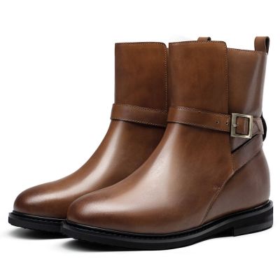 Zapatos Chamaripa - Zapatillas Con Alzas Mujer - Botas Piel Marron 6 CM