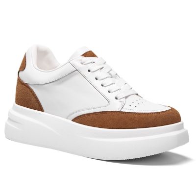 Zapatillas bajas blancas de piel para mujer – Calzado para aumentar estatura 8 cm