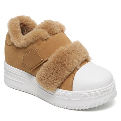 CMR CHAMARIPA Zapatos con Alzas Para Mujer con Forro de Piel 8 CM Zapatos Casuales de Invierno de Ante Marrón