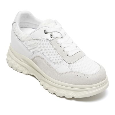 CMR CHAMARIPA  Zapatos con alza para mujer | Zapatos informales transpirables de malla beige con tacón de 7 cm