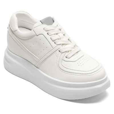 CMR CHAMARIPA Zapatos con alzas para mujer | Zapatillas de plataforma de piel color blanco roto 8CM