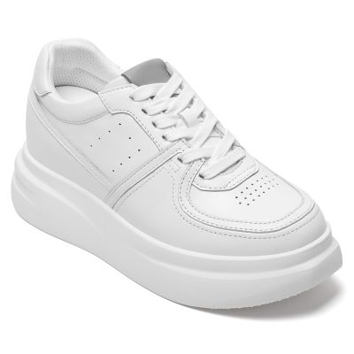 CMR CHAMARIPA Zapatillas con alzas para mujer | Trainers chunky de cuero blanco 8 cm