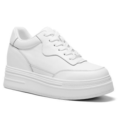 Zapatillas plataforma blancas de piel para mujer – Calzado para aumentar estatura 8 cm