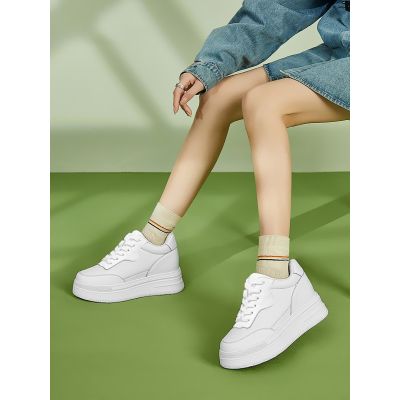 Zapatillas plataforma blancas de piel para mujer – Calzado para aumentar estatura 8 cm