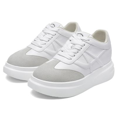 deportivas con alzas mujer - Zapatillas casual mujer cuña blanca 7CM