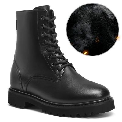 botas de mujer con tacón interno - botas negras con forro de pelo y cremallera lateral en piel 8cm