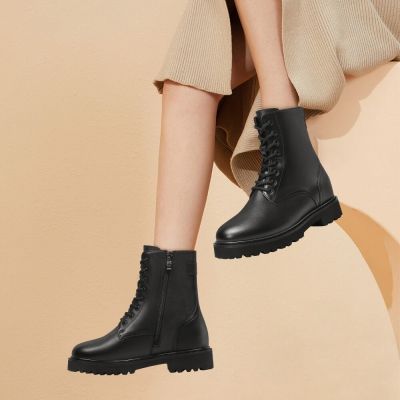 botas de mujer con tacón interno - botas negras con forro de pelo y cremallera lateral en piel 8cm