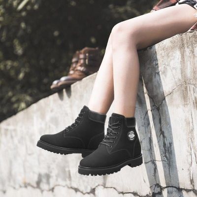 botas de tacón alto para mujer - botas de piel nobuck negras con forro de lana 8CM