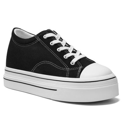 Zapatos para mujer que aumentan la estatura de la marca CMR CHAMARIPA - Zapatos casuales de lona negra para uso diario, 7 cm / 2,76 pulgadas de altura.
