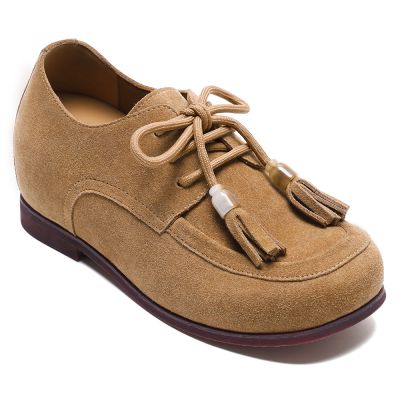 CMR CHAMARIPA Tall Shoes for Women | Brown Suede Leather Loafer 7 CM