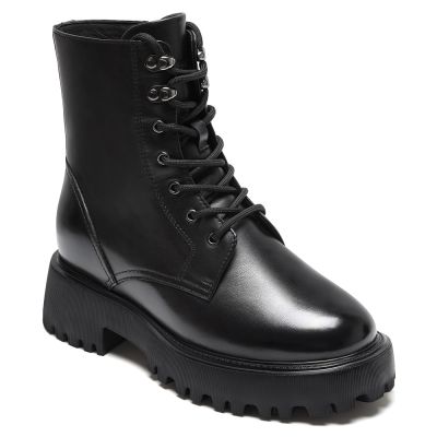 CMR CHAMARIPA Botas con alzas para mujer | Botines de cuero con cordones negros 8 cm