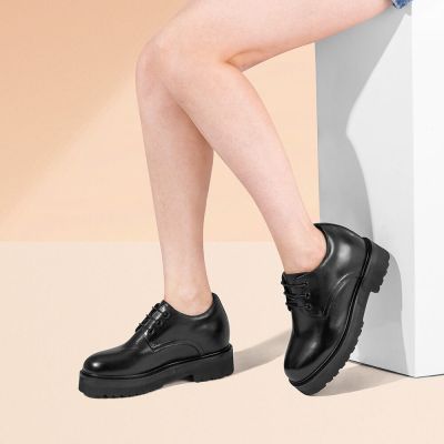Zapatos De Tacon Alto Para Mujer - Zapatos Con Alzas De Piel De Becerro Negros 8 CM