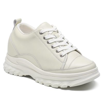 Zapatillas Con Alzas Para Mujer - Blanquecino Piel De Vacuno Zapatos Con Alzas 7 CM