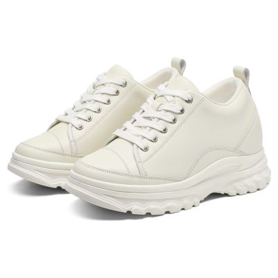 Zapatillas Con Alzas Para Mujer - Blanquecino Piel De Vacuno Zapatos Con Alzas 7 CM