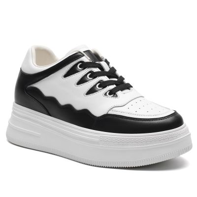 Tacones altos para mujer - Zapatos casuales de cuero blanco y negro de 8 cm.