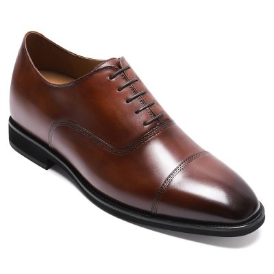 CMR CHAMARIPA Zapatos con alzas para hombre | Zapatos Oxford de cuero marrón 7 cm