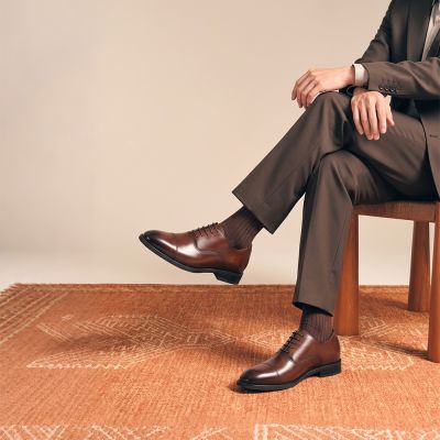 CMR CHAMARIPA Zapatos con alzas para hombre | Zapatos Oxford de cuero marrón 7 cm