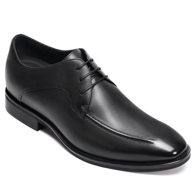 Zapatos de vestir de tacón alto para hombre - Zapatos de cuero negro con cordones 7 cm