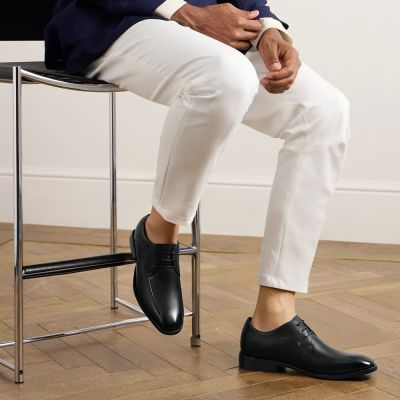 Zapatos de vestir de tacón alto para hombre - Zapatos de cuero negro con cordones 7 cm