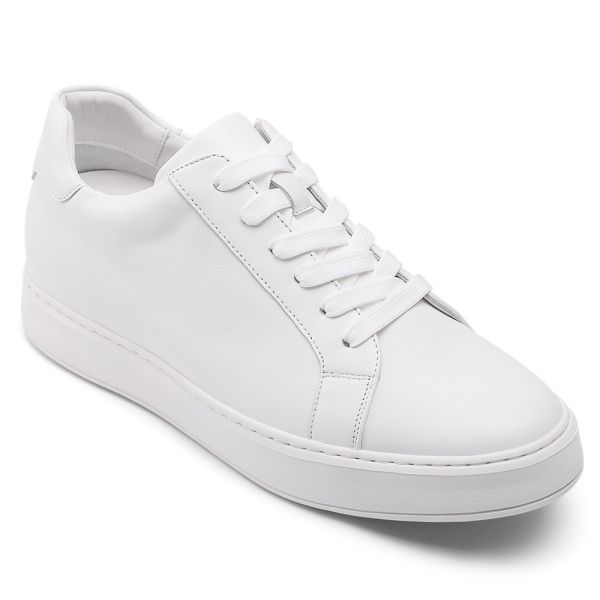 Zapatos Con Alzas Hombre – Zapatos Casuales De Cuero Blanco 7cm